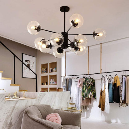 Monochrome Elegance Chandelier – Geometric Crystals & Chic