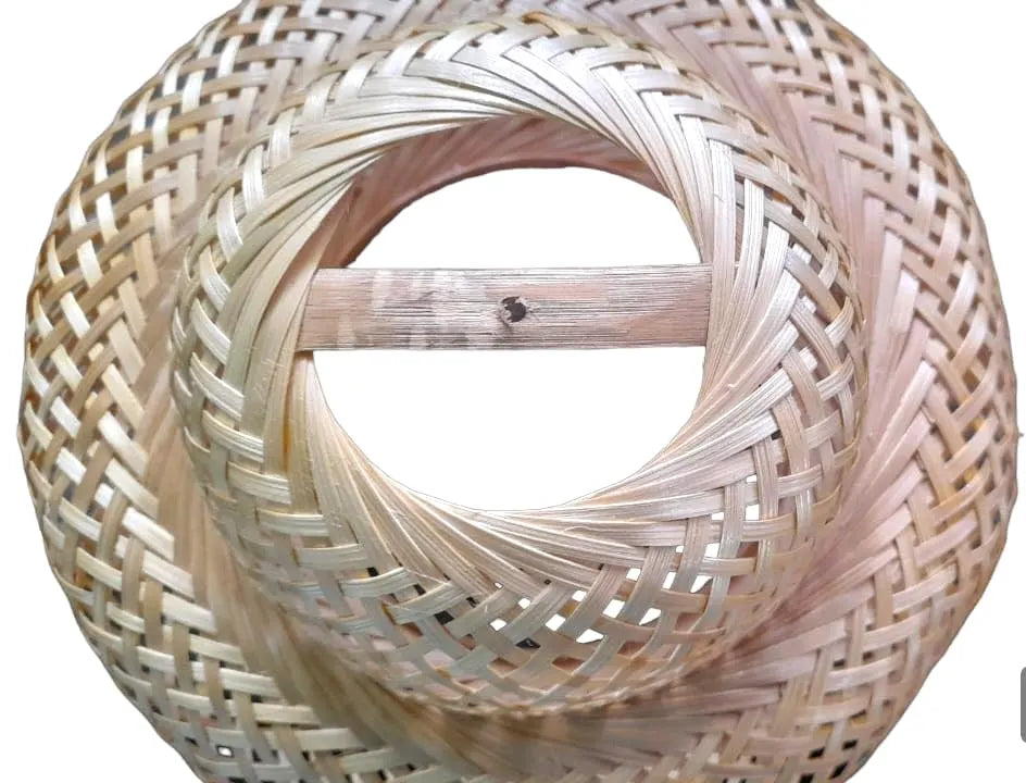 B&B Handwoven Cane Double Dome Pendant Lamp
