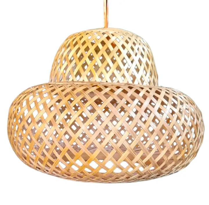 B&B Handwoven Cane Double Dome Pendant Lamp