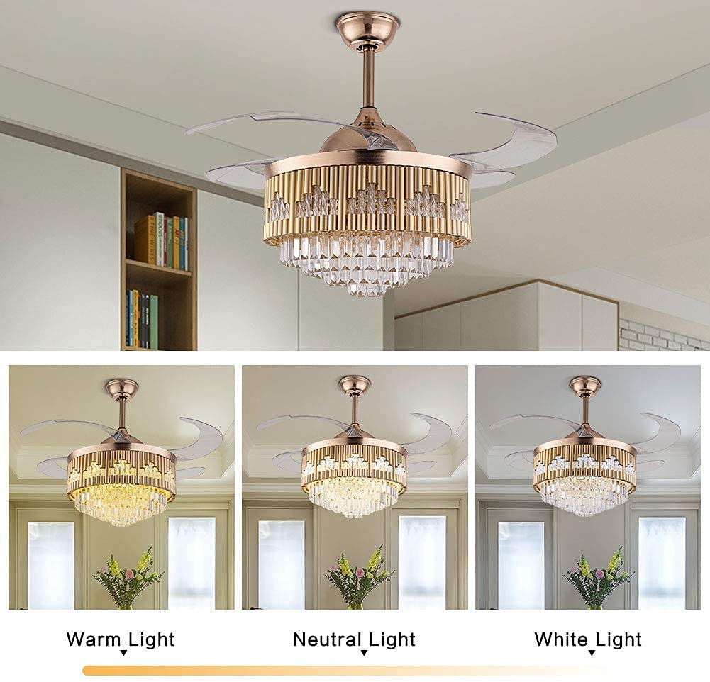 Crystal Elegance Retractable Fan – Glass Chandelier & LED Lighting