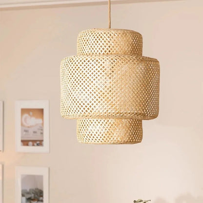 B&B Woven Bamboo Pendant Light – Double Layer Drum (Pack of 2)