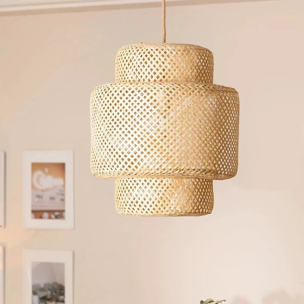 B&B Woven Bamboo Pendant Light – Double Layer Drum (Pack of 2)