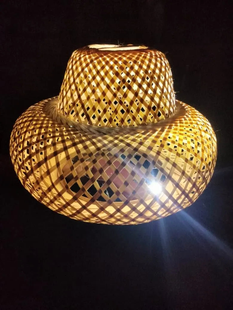 B&B Handwoven Cane Double Dome Pendant Lamp