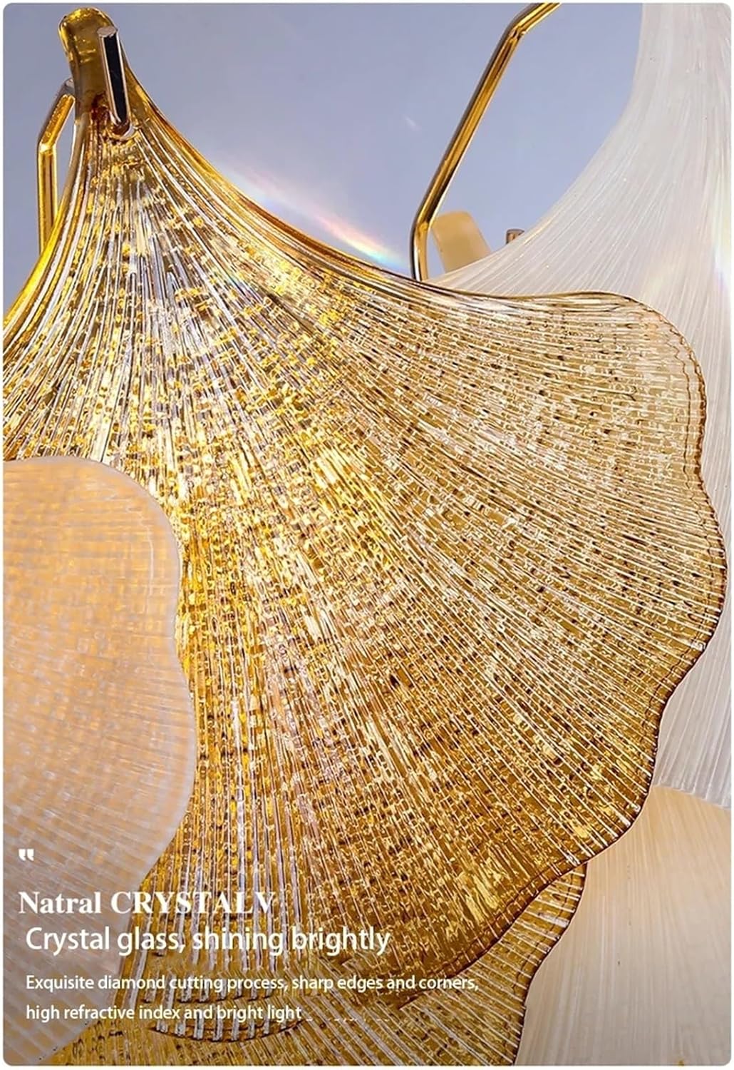 Golden Leaf Petal Chandelier – White & Gold Resin Petals