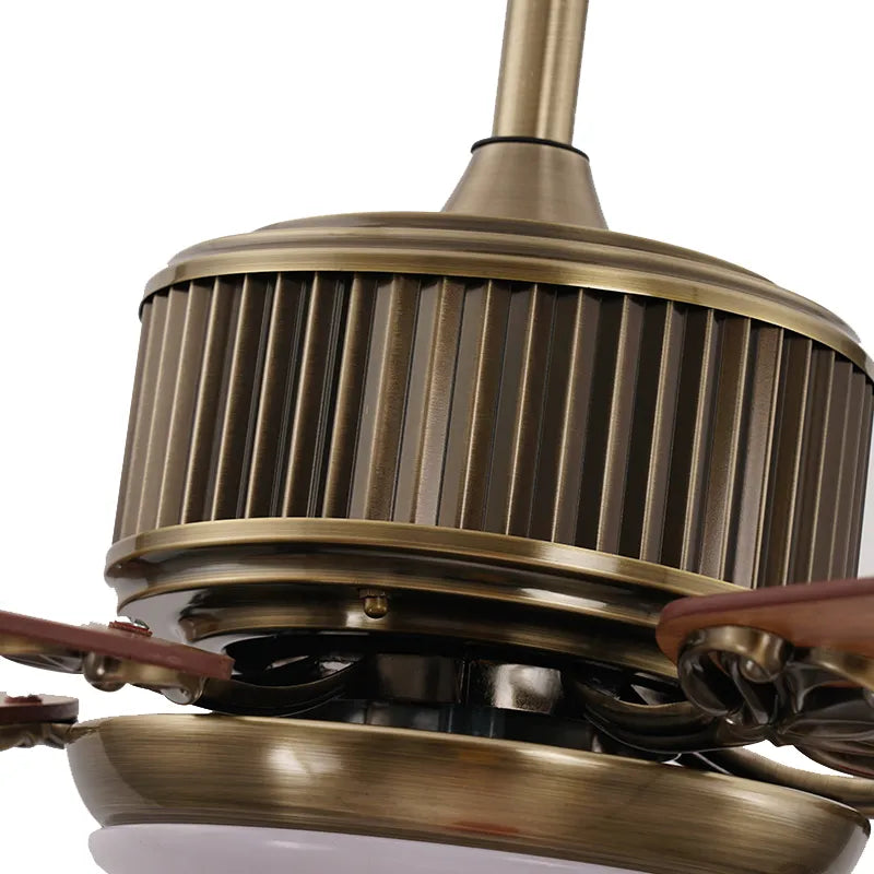 Vintage Brass 52‑Inch Ceiling Fan – Wooden Blades & LED Light