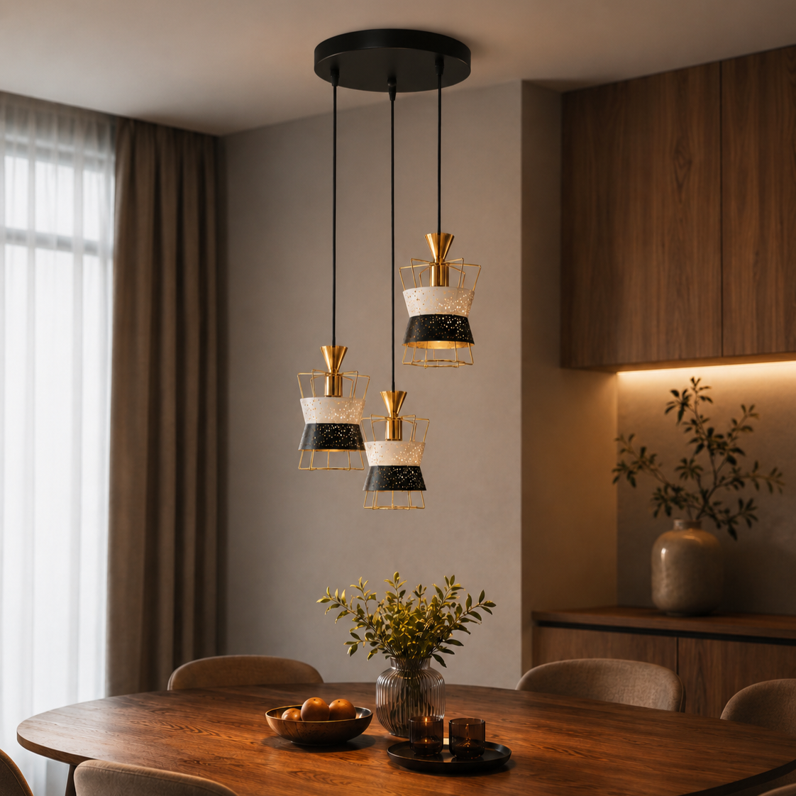 Dual-Tone Carved Metal Triple Pendant (Laser Cut) - Bliss and Birch