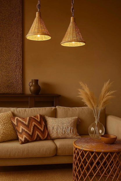 B&B Handcrafted Bamboo Woven Cone Pendant Light (Pack of 2)