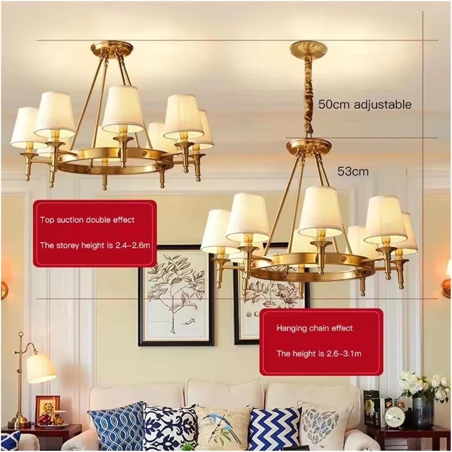 Brass Modern Chandelier – 74 cm Golden Showstopper