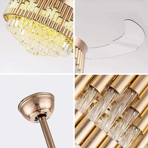 Crystal Elegance Retractable Fan – Glass Chandelier & LED Lighting
