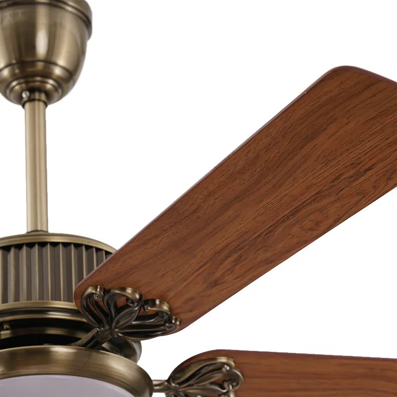 Vintage Brass 52‑Inch Ceiling Fan – Wooden Blades & LED Light