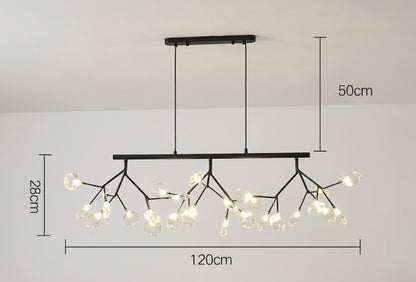 Nova Branching Linear Chandelier – Matte Black & Frosted Globes