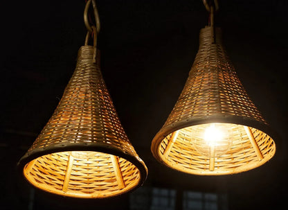 B&B Handcrafted Bamboo Woven Cone Pendant Light (Pack of 2)