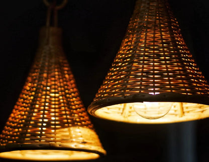 B&B Handcrafted Bamboo Woven Cone Pendant Light (Pack of 2)