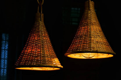 B&B Handcrafted Bamboo Woven Cone Pendant Light (Pack of 2)