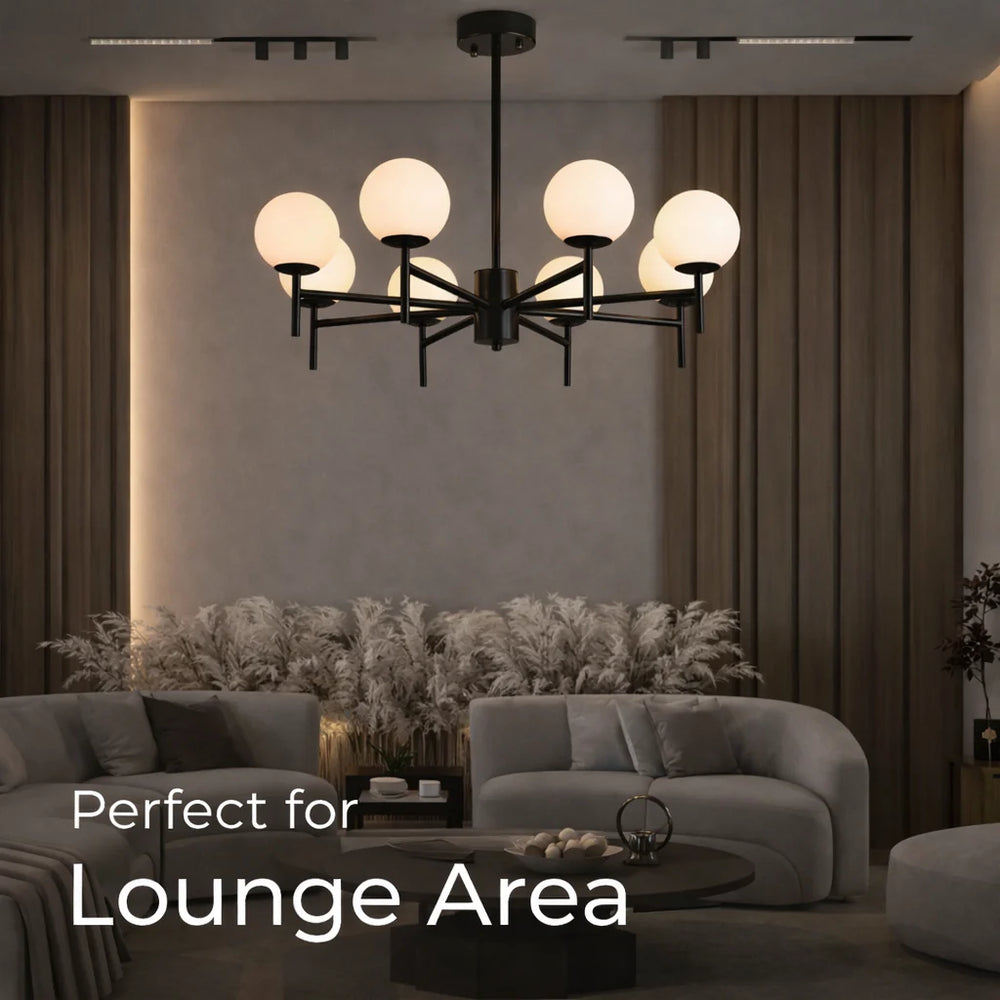 Modern Globe Bubble Chandelier – Black Frame & Glass Spheres