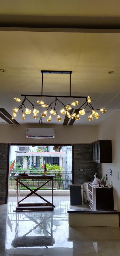 Nova Branching Linear Chandelier – Matte Black & Frosted Globes