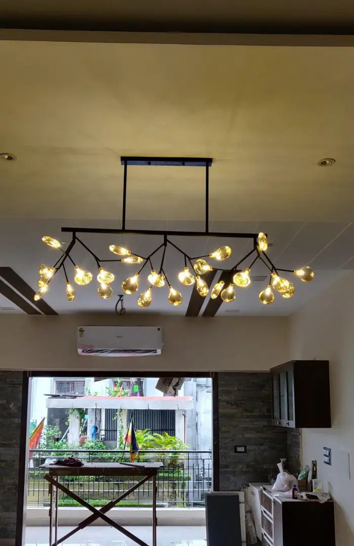Nova Branching Linear Chandelier – Matte Black & Smokey