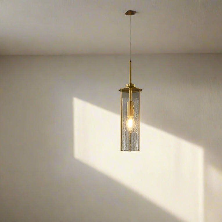 B&B Single Tube Pendant Light – Gold Finish with Clear Textured Glass
