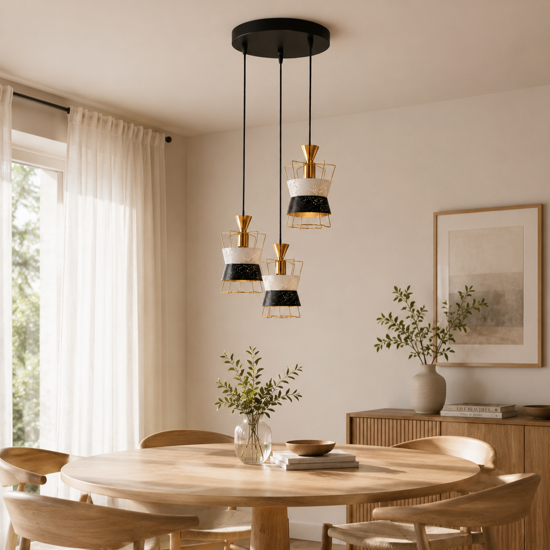 Dual-Tone Carved Metal Triple Pendant (Laser Cut) - Bliss and Birch
