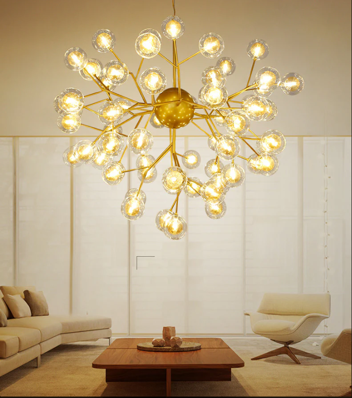 B&B Hand Blown Clear & Frosted Glass Chandelier