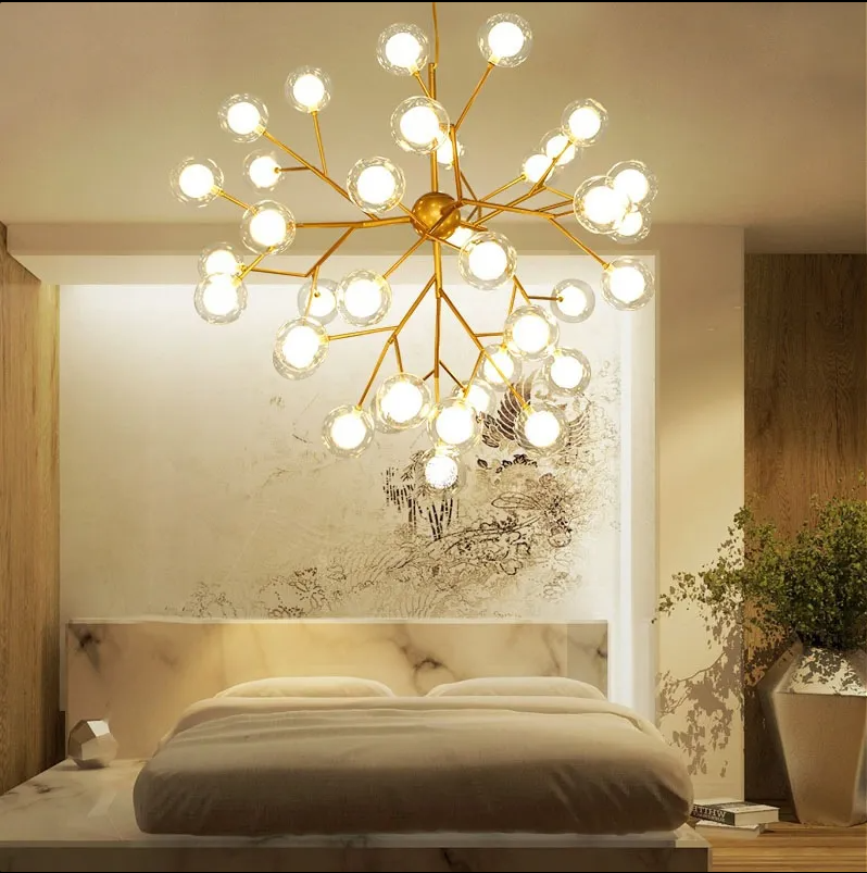 B&B Hand Blown Clear & Frosted Glass Chandelier