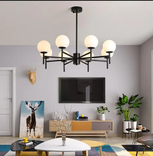 Modern Globe Bubble Chandelier – Black Frame & Glass Spheres