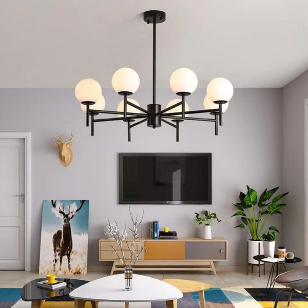 Modern Globe Bubble Chandelier – Black Frame & Glass Spheres