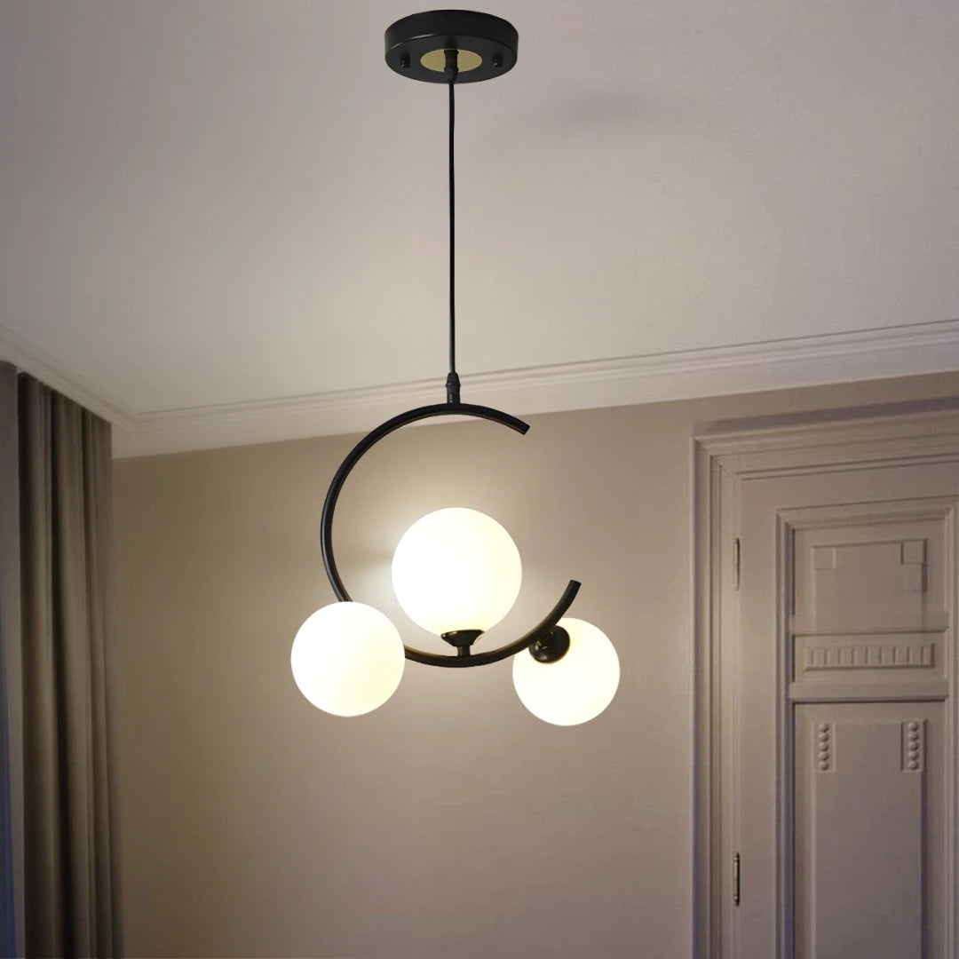 B&B 3-Light Globe Chandelier Hanging Light with White Glass