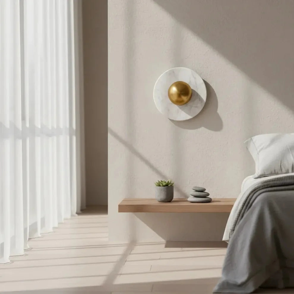 B&B Aura Round Brass Marble Wall Sconce | Luxury Modern Wall Light