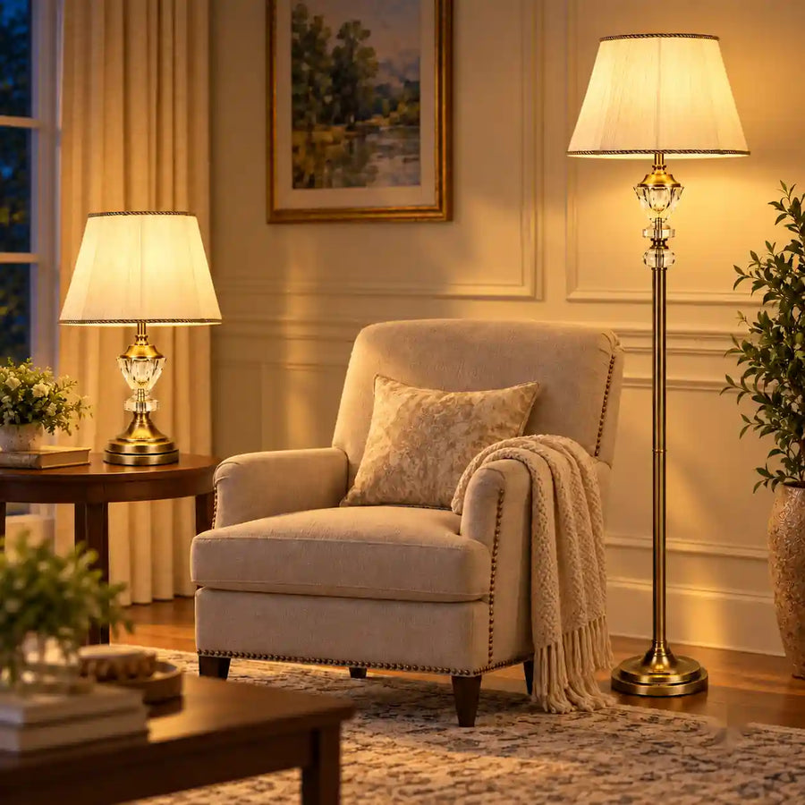 Evening 2700K warm ambient glow view of fixture illuminated