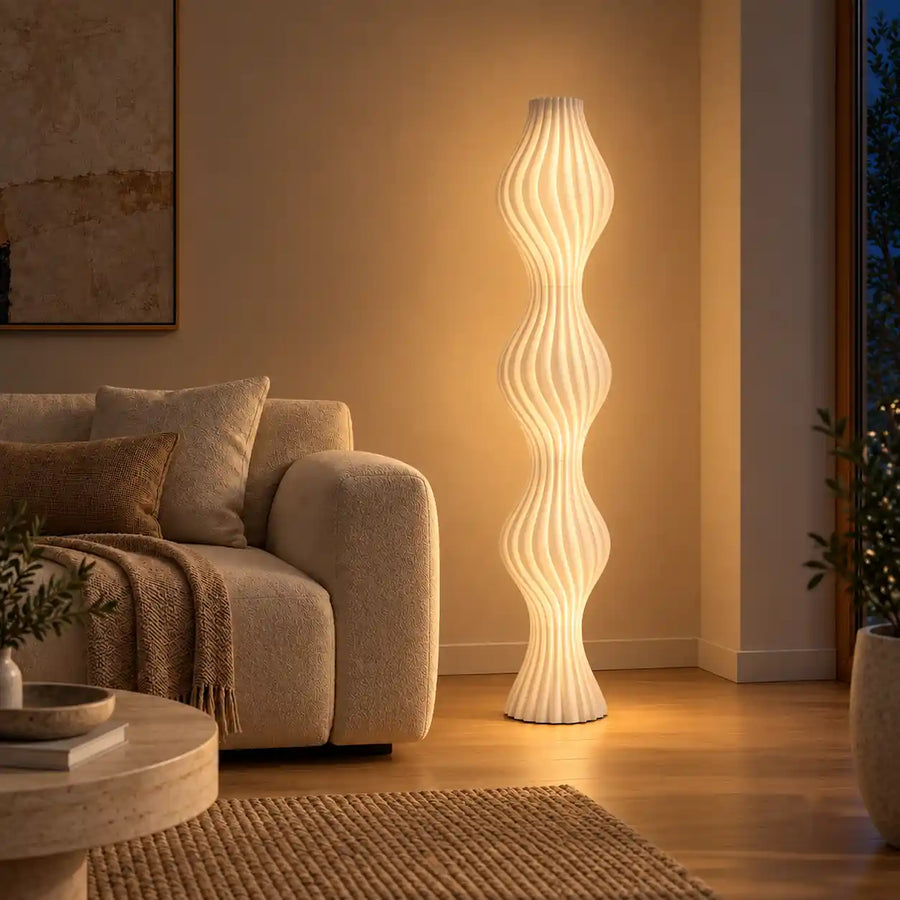 Evening 2700K warm ambient glow view of fixture illuminated