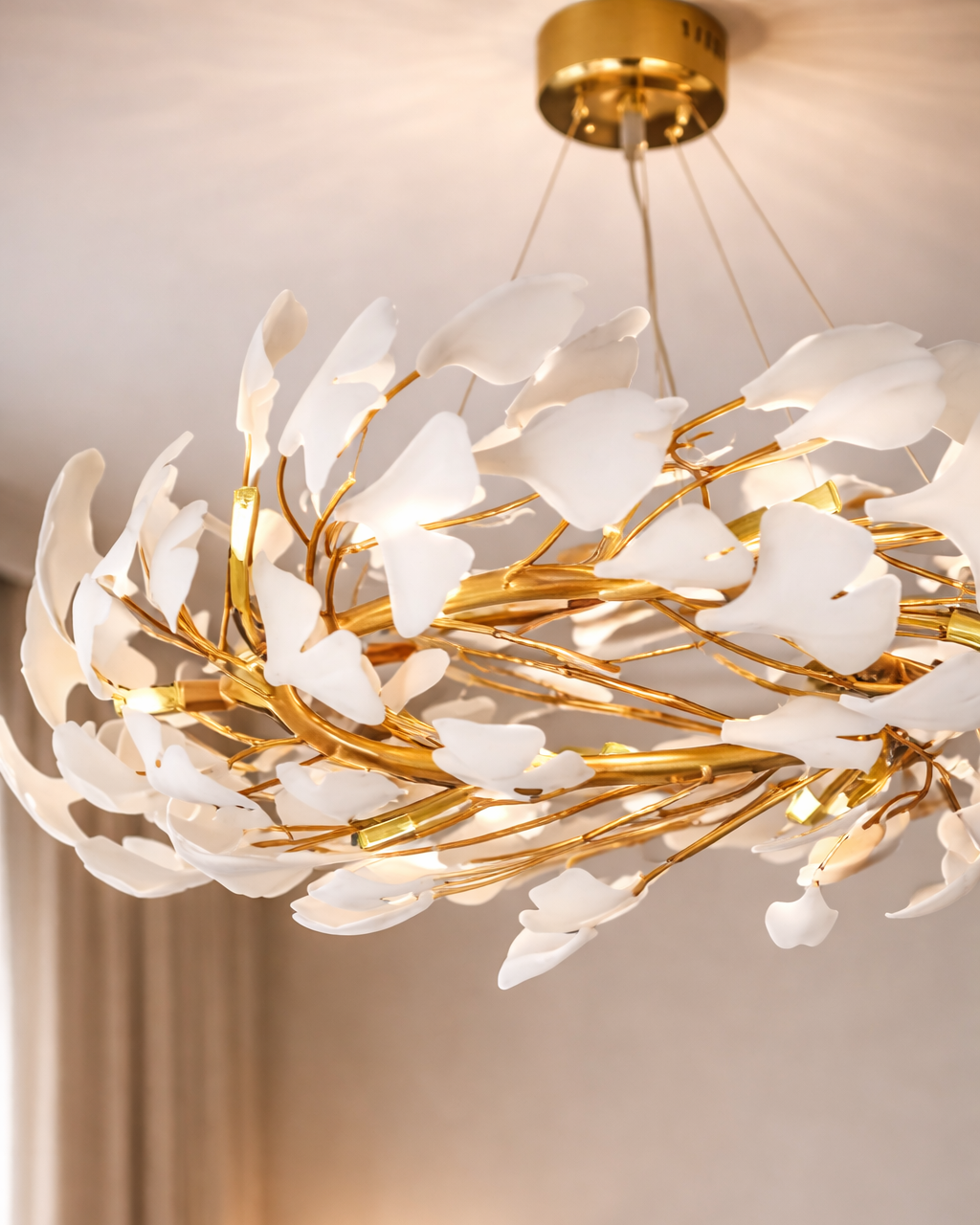 Gingko Leaf Chandelier- White & Gold