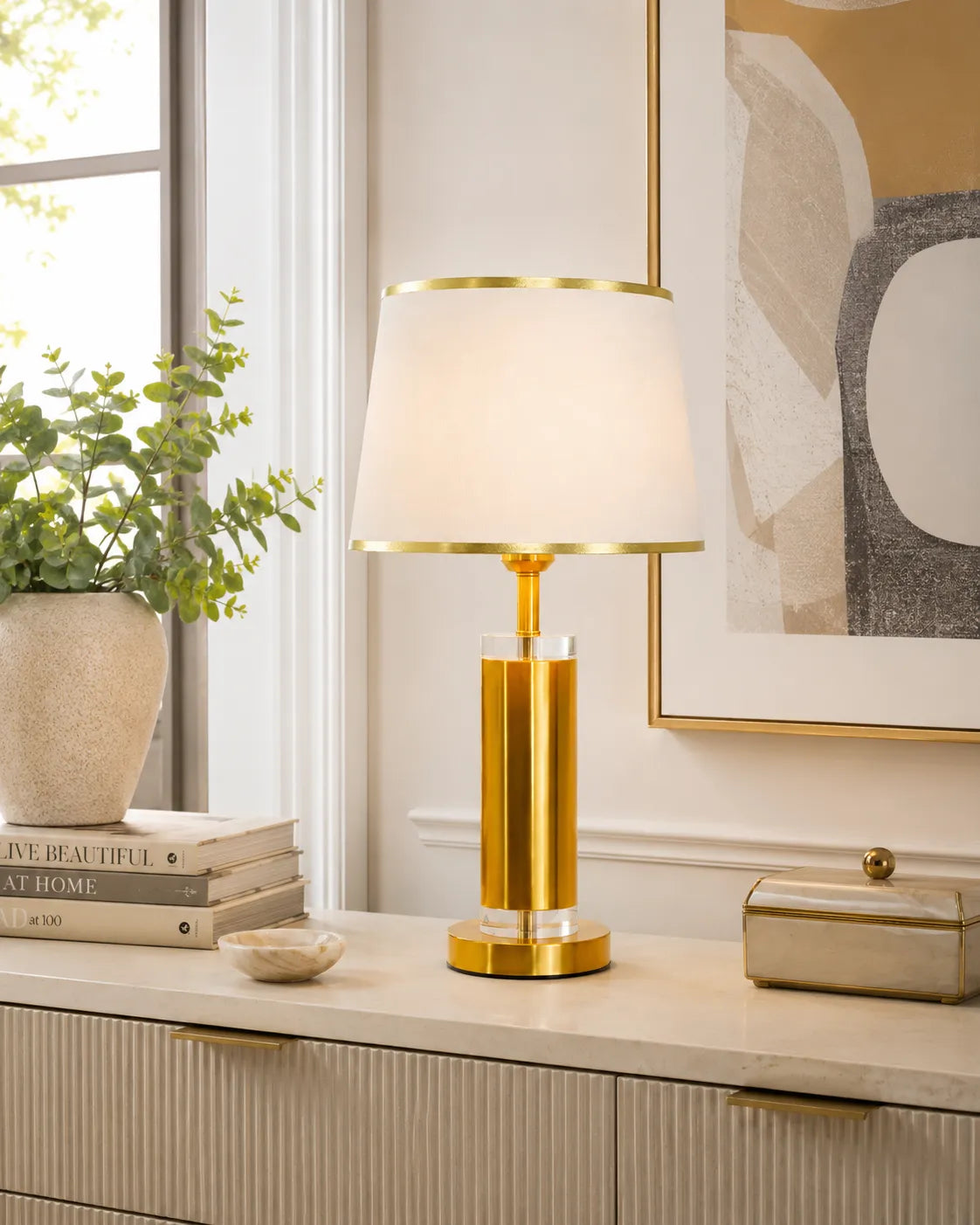 Gold Classic Oval Fabric Table Lamp - Bliss and Birch