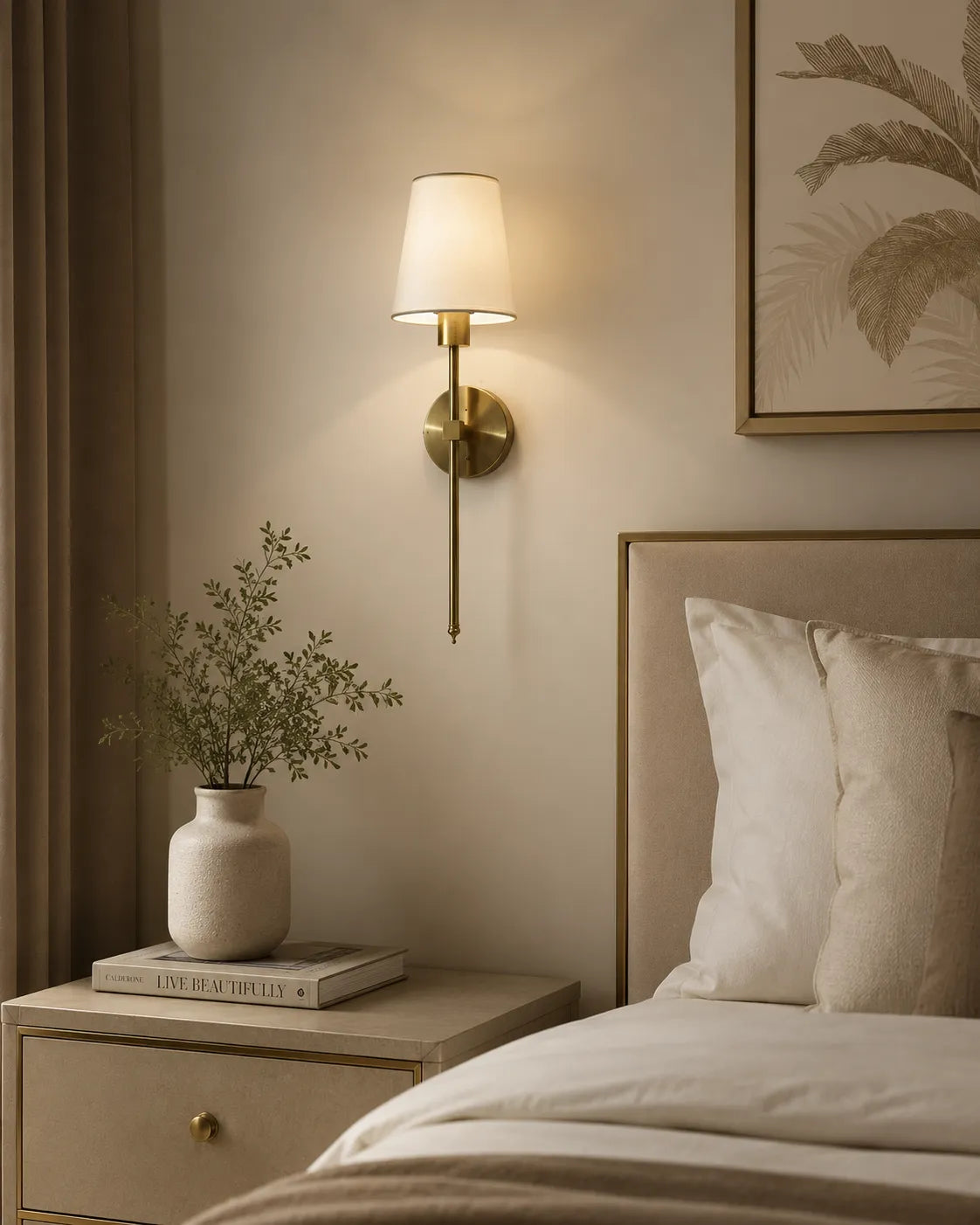 Ivory Grace Fabric & Gold Wall Sconce - Bliss and Birch
