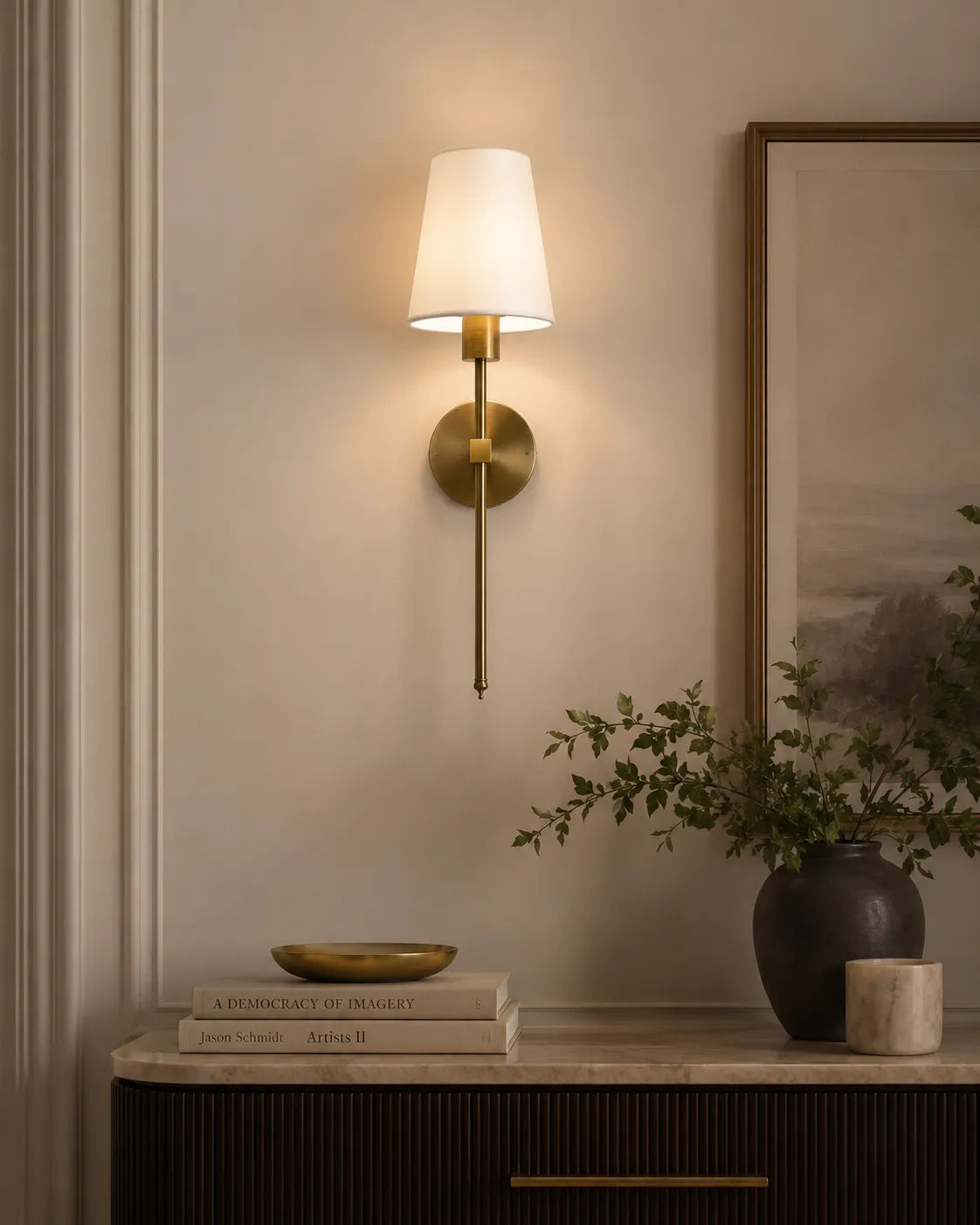 Ivory Grace Fabric & Gold Wall Sconce - Bliss and Birch