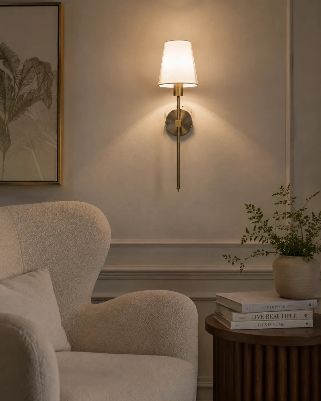 Ivory Grace Fabric & Gold Wall Sconce - Bliss and Birch