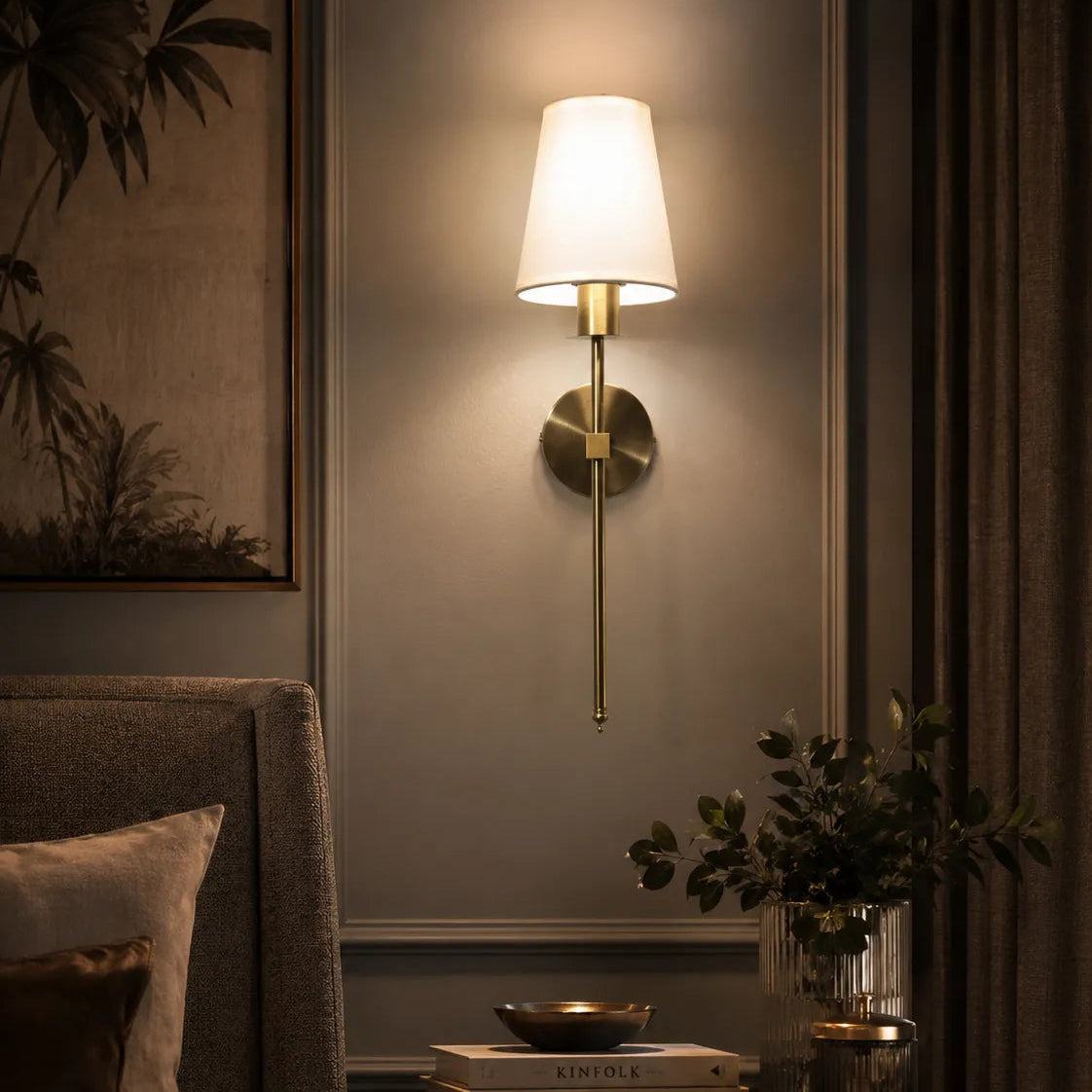 Ivory Grace Fabric & Gold Wall Sconce - Bliss and Birch
