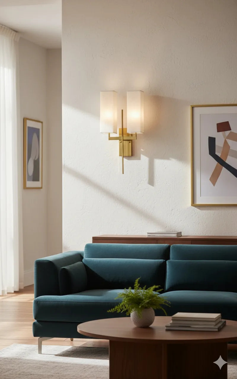 B&B Modern Double Shade Wall Sconce | Gold Metal Wall Lamp with Fabric Shades