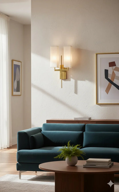 B&B Modern Double Shade Wall Sconce | Gold Metal Wall Lamp with Fabric Shades