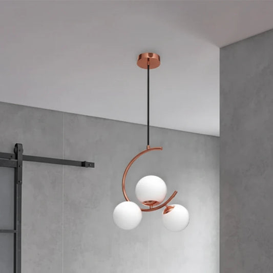 B&B 3-Light Globe Chandelier Hanging Light with White Glass