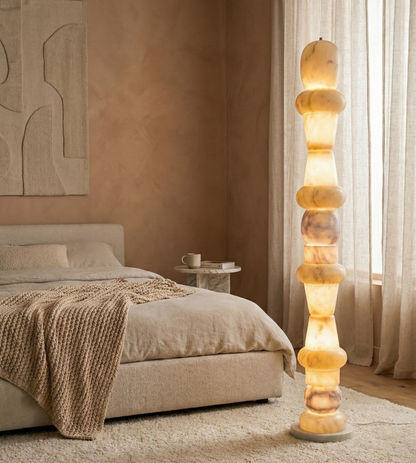 4ft Stacked Onyx Marble Floor Lamp with Translucent Glow - Bliss and Birch