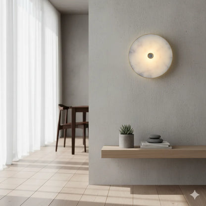 B&B Zenith Marble & Brass Wall Sconce | Luxury Round LED Wall Light