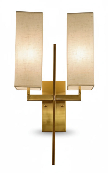 B&B Modern Double Shade Wall Sconce | Gold Metal Wall Lamp with Fabric Shades