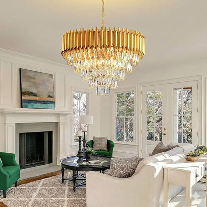 Golden Glow Crystal Chandelier – Brilliant Ambient Lighting