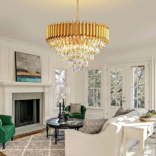 Golden Glow Crystal Chandelier – Brilliant Ambient Lighting