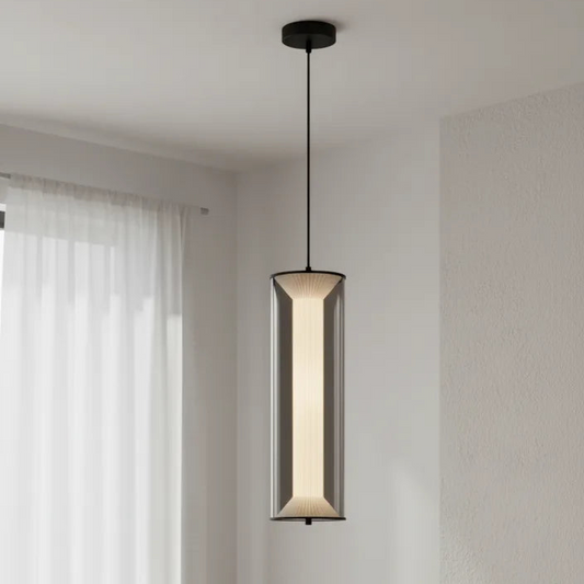 B&B Modern Cylindrical Pendant Light with Smoked Glass Shade
