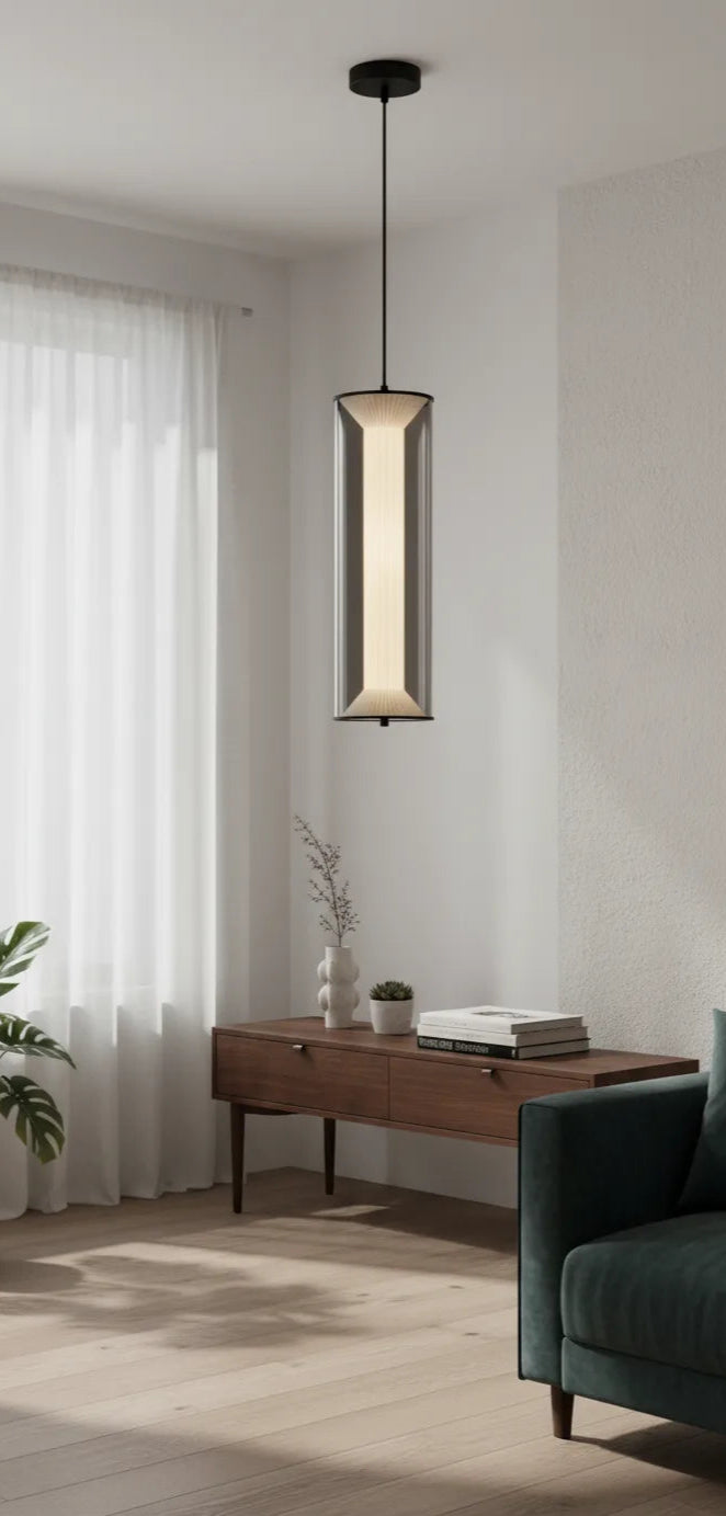 B&B Modern Cylindrical Pendant Light with Smoked Glass Shade