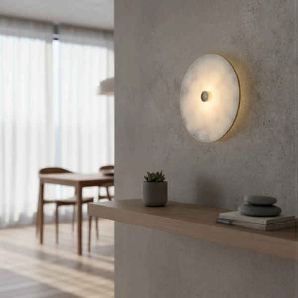 B&B Zenith Marble & Brass Wall Sconce | Luxury Round LED Wall Light