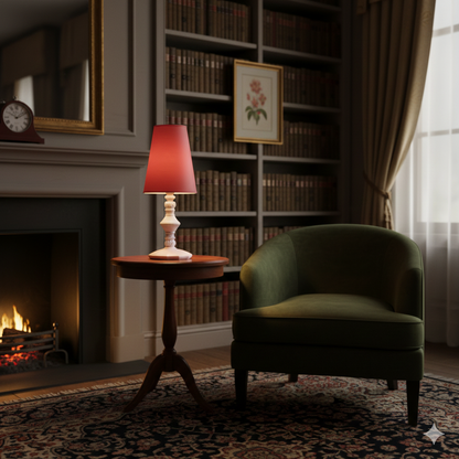 Blush Pink Bedside Table Lamp with Red Fabric Shade