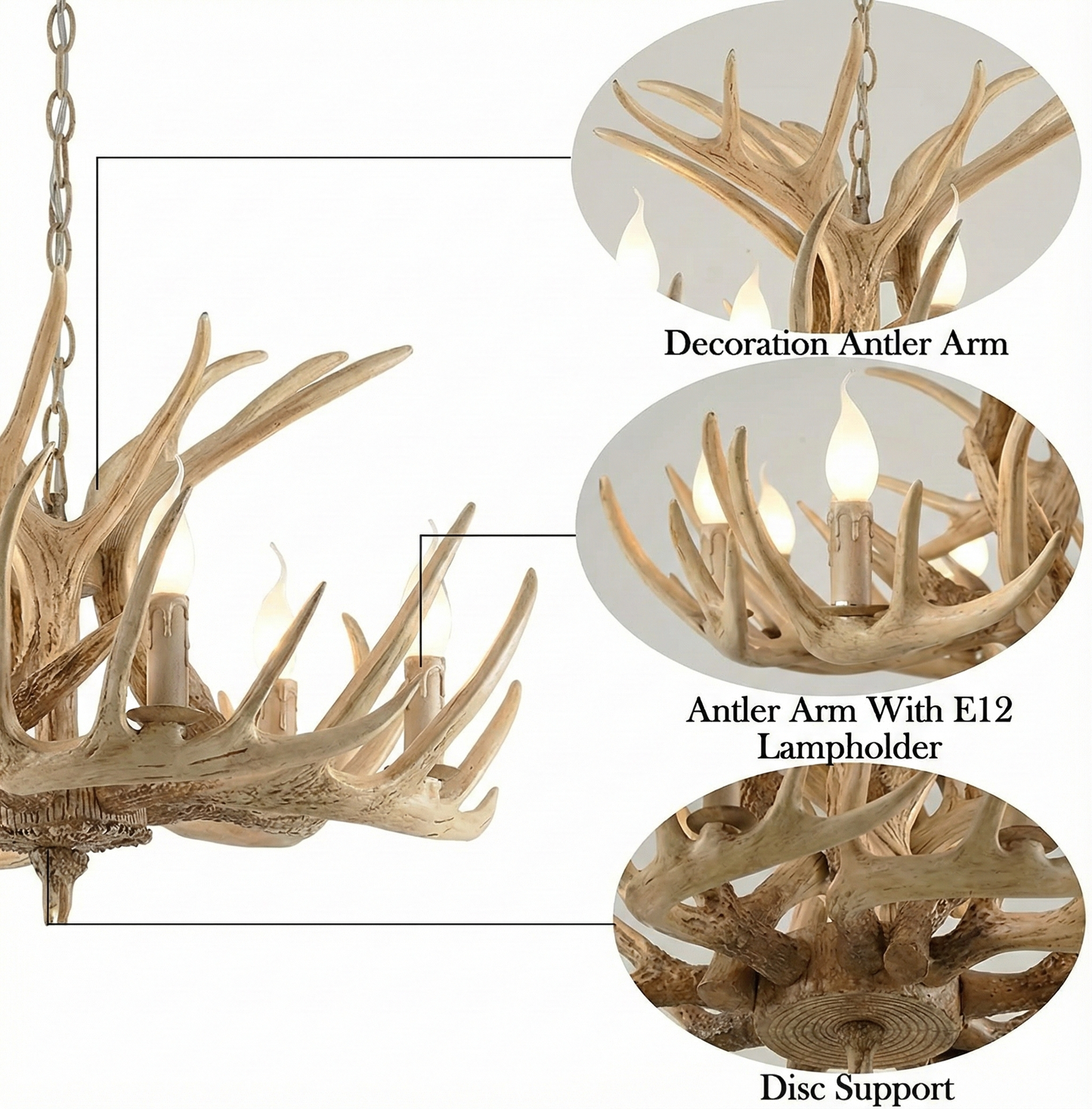 Rustic Antler Chandelier – Faux Antlers & Candle‑Style Light